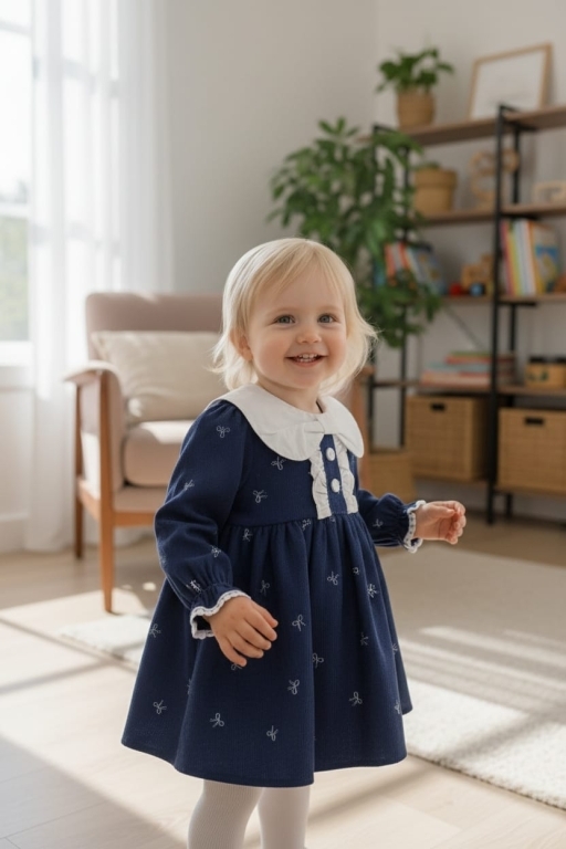 0544 KADİFE FİYONK YAKALI AYLIK ELBİSE