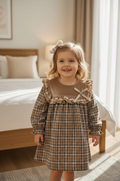 568 KADIFE FIRFIRLI ELBİSE