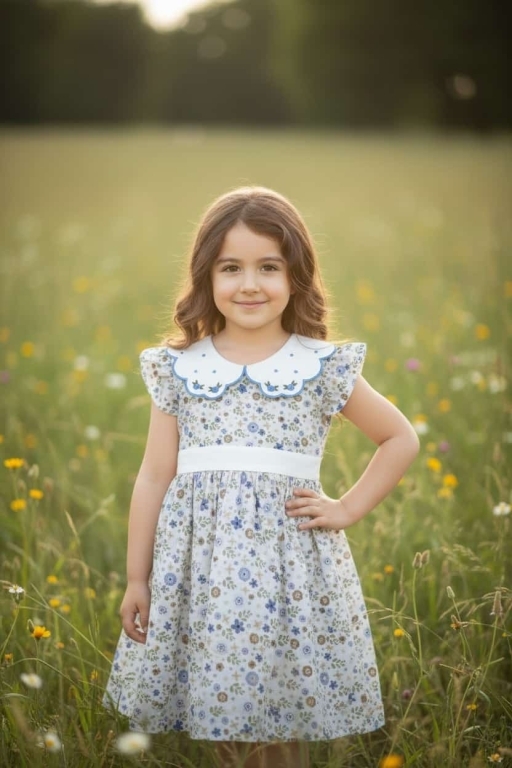 591 NAKIŞ YAKALI ÇİÇEK DESENLİ ELBİSE