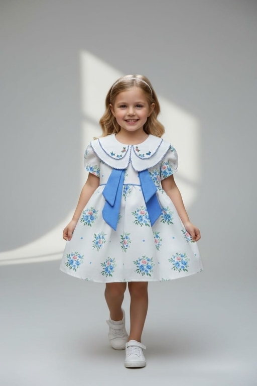 588 ÇİÇEKLİ YAKA DETAYLI ELBİSE 2-5